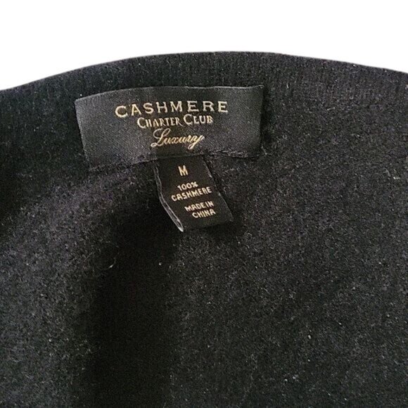 Charter Club Womens Striped Black & Gray Long‎ Sleeve Cashmere Sweater M - Picture 5 of 6